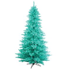 a blue christmas tree with lights on it