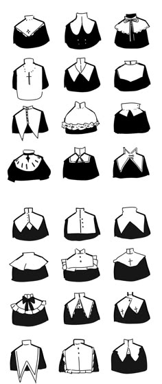 different types of clothes are shown in this black and white image, with the same pattern as