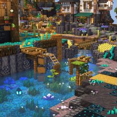 River Town Minecraft, Underwater Village Minecraft, Minecraft Underwater House Ideas, Minecraft Sea Wall, Minecraft Superflat World Ideas, Cute Small Things To Add To Your Minecraft World, Underwater Builds Minecraft, Minecraft Suspension Bridge, Minecraft Medieval Street