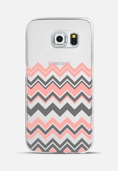 the back of a samsung s6 phone case with pink and gray chevrons