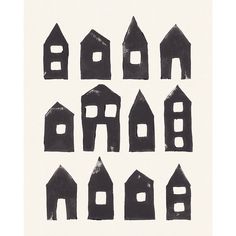 Tiny Houses 1 Hand-printed Linocut Poster Print - Alisa Galitsyna-VARPDX2390031 Image 1 Lino Print Art, House Linocut, Linocut Poster, Home Illustration Art, Lino Print Ideas, Linocut Pattern, Ephemera Diy, Artistic Journal, Block Print Art