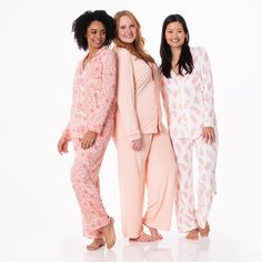 Sleep in luxury with these elegant pajamas made from our oh-so-soft and buttery signature Bamboo fabric. The classy collar with accented piping leads to a button placket and matching chest pocket. Pants have a faux drawstring and elastic waist. FEATURES Made from our buttery-soft signature fabric (95% Viscose from Bamboo, 5% Spandex for stretch) Relaxed fitting Lightweight, hypoallergenic and breathable to keep you fresh, dry and cool Tag-free label for extra comfort FABRIC CONTENT95% Viscose fr Elegant Pajamas, Free Label, Kickee Pants, Peach Blossom, Womens Pyjama Sets, Japanese Cotton, Bamboo Fabric, Pocket Pants, Shoes Booties