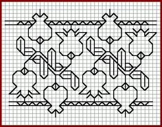 a cross stitch pattern with an ornate design on it's border, in red and white