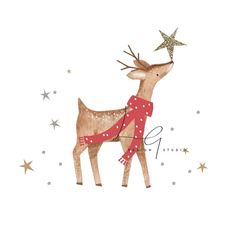 a deer wearing a scarf with stars on it