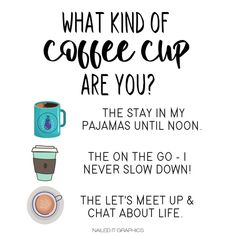 a coffee cup with the words what kind of coffee cup are you? and an image of