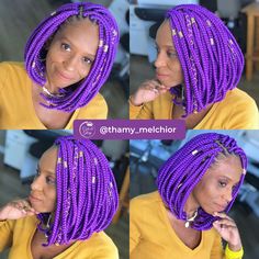 40 Stylishly Short Braids Hairstyles You'll Fall In Love With in 2024 - Coils and Glory Box Braids And Cornrows, Short Braids Hairstyles, Braids And Cornrows, Blonde Braiding Hair, Bob Box Braids, Purple Box Braids, Purple Bob, Black Box Braids, Colored Box Braids