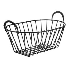 a black wire basket on a white background