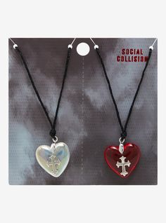 Keep close to your bestie's heart with these matching necklaces! This cord necklace set features matching bubble heart pendants with a central gothic cross charm. Matching Jewelry For Best Friends, Matching Necklaces For Best Friends, Heart Best Friend, Bubble Heart, Bestie Things, Right Arrow Icon, Trio Necklace, Fall Stuff, Gothic Cross