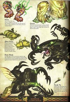 an old book with many different types of monsters