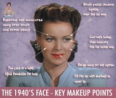 1940s Makeup Tutorial, 40s Makeup, 1940s Makeup, Make Up Guide, Vintage Makeup Looks, 1940s Looks, Retro Makeup, Makeup Guide