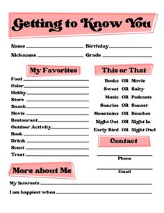 a printable birthday party game with the words getting to know you