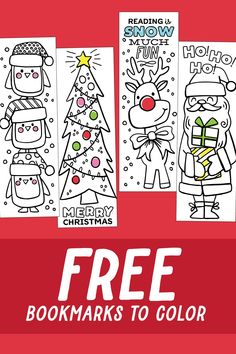 three christmas coloring pages with the text free bookmarks to color