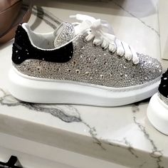 Brand New, Never Worn Alexander Mcqueen Silver And Black Rhinestone Sneakers Rhinestone Sneakers, Shoes Alexander Mcqueen, Bridal Sneakers, Alexander Mcqueen Sneakers, Mcqueen Shoes, Mcqueen Sneakers, Alexander Mcqueen Shoes, Black Rhinestone, Black Silver