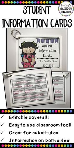 the student information cards for students to use on their classroom's workbook,