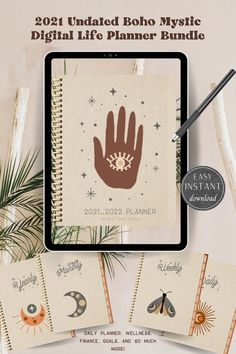 the 2021 undated boho mystie digital life planner bundle is on display