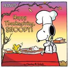 a snoopy thanksgiving card with the words happy thanksgiving snoopy on it and a cartoon dog