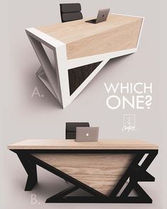 an office desk with a laptop on it and the words which one? above it