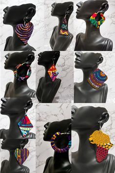 handcrafted African print earrings with ankara fabric. These striking earrings are super lightweight so very kind to your ears, but extremely pleasing to the eye. These earrings are a must have and will complement many outfits in your wardrobe. Some prints may vary slightly to the images due to the unique nature of the prints used. Due to the intimate nature of this product, this item is not returnable, however, please contact us should you have any questions. Ankara Craft Ideas, Ankara Earrings Handmade, African Earrings Ethnic Jewelry, African Jewelry Aesthetic, Afrocentric Aesthetic, African Print Accessories, Ankara Jewelry, Minimalist Accessories Jewellery, African Fabric Accessories