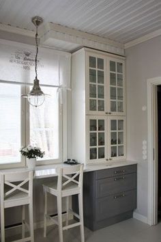 the kitchen is clean and ready to be used as a dining room or office space