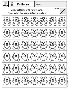 a worksheet for children to learn how to make patterns with their teddy bears