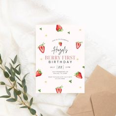 a birthday card with strawberries on it