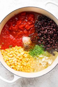 beans, corn, and other ingredients in a pot