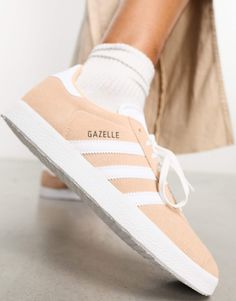 adidas Originals Gazelle trainers in light pink | ASOS Adidas Originals Gazelle, Profile Design, Adidas Originals, Must Haves, Light Pink, Latest Trends, Asos, Black Pink, Lace Up