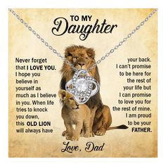 a lion and cub necklace with the words to my daughter