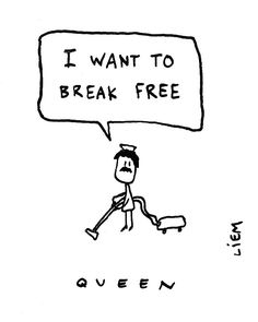 a cartoon drawing of a man with a skateboard saying i want to break free