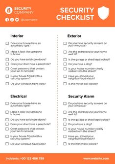 the security checklist is shown in an orange and white poster with words on it