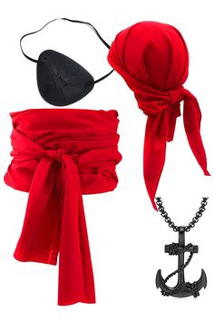 two pieces of red cloth tied to each other with an anchor on one side and a bandana on the other