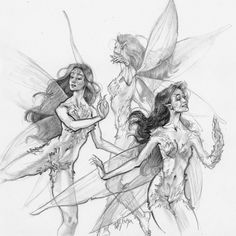 three fairy girls are standing together with their arms around each other