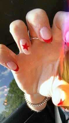 #pink #redtips #starnails Nails And Hair, Star Nails, Nails, Hair, Red, Pink