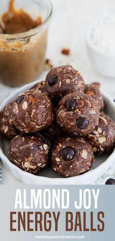 almond joy energy balls in a white bowl