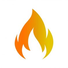 a fire flame with orange and yellow flames in the center, on a white background