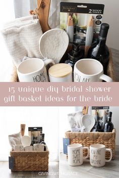 15 unique DIY bridal shower gift basket ideas for the bride Bridal Shower Gift Basket Ideas, Shower Gift Basket Ideas, Unique Bridal Shower Gift, Diy Bridal Shower, Bridal Shower Gifts For Bride, Unique Bridal Shower, Diy Bridal, Gift Basket Ideas