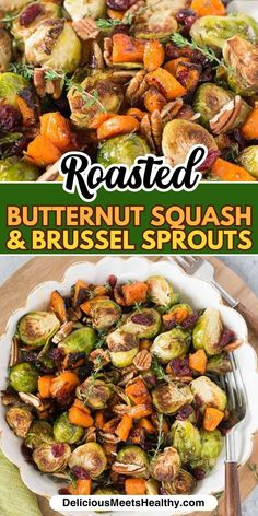 roasted butternut squash and brussel sprouts in a bowl