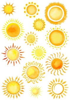 watercolor sun drawings on white paper