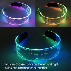 two glasses with glowing lights on them and the words you can choose colors on the left and right sides and combine them together