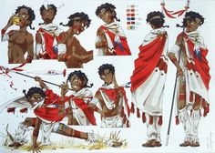 an artist's depiction of roman soldiers and their uniforms, including the red cape