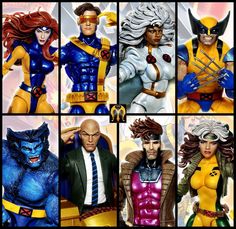 many different images of the characters in x - men and wolverine action figures, all with their costumes