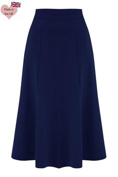 Our Bette midi skirt is inspired by the glamorous 1930s. It is a super feminine, yet practical item for the modern woman, whether she is wearing it to work or an evening out.  Made from a gorgeous heavy crepe fabric which provides a little stretch ( the same as our beloved Classic 1940s style A-line skirt), the skirt fits around the hip and flares slightly towards the hem, draping beautifully to give a beautiful petal-like shape to the skirt. The skirt falls just below the knee to create a uniqu Evening Lined Midi Pencil Skirt, Classic Evening Midi Pencil Skirt, Evening Midi Pencil Skirt With Lining, Evening Pencil Midi Skirt With Lined Detail, Evening Pencil Midi Skirt, Elegant A-line Maxi Skirt For Work, Evening Midi Skirt In Elastane, Formal Flared Elastane Skirt, Elegant Blue Midi-length Pleated Skirt