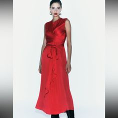 So Beautiful Wow! Perfect With A Red Lip! Ships Same Day Red Silk A-line Midi Dress, Red Sleeveless Silk Midi Dress, Chic Red A-line Dress, Red Sleeveless Midi Dress For Evening, Red Silk Midi Dress For Night Out, Red A-line Maxi Dress For Cocktail, Chic Red Midi Dress, Red Silk Dress For Date Night, Red Midi Dress For Spring Formal