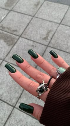 Emerald Nails, Green Acrylic Nails, Dark Green Nails, Summer Gel Nails, Square Acrylic Nails