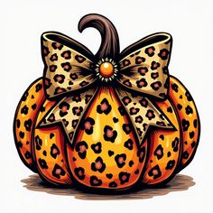 a leopard print pumpkin with a bow on it