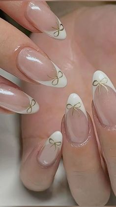 Girly Acrylic Nails French Tip, Simple Nail Designs Summer 2024 Almond, French Tip Designs Nails, Simple Nail Designs Summer, White Bow Nails, Nails With Bow Design, Nail Ideas Simple, Hilarious Adult Humor, Aesthetic Xmas