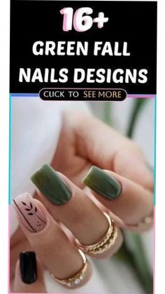 Fall Nails Ideas Autumn Olive Green, Simple Fall Nails Green, Green And Orange Nails Fall, Green And Orange Fall Nails, Fall Green Nail Designs, Orange And Green Nails, Green Fall Nail Designs, Green Fall Nails, Nail Whitening