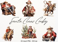 santa claus cowboy watercolor clipart set example graphic design for commercial use in adobe, png, eps and jp files