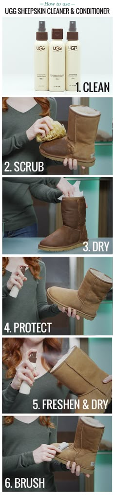 How to clean UGG boots: Keep your favorite UGG boots looking their best with UGG Sheepskin Cleaner and Conditioner. In 5 easy steps, your UGG Classics will be restored to their original look and feel. Cleaning Ugg Boots, Uggs For Cheap, Ugg Boots Outlets, Mode Tips, Boating Outfit, Bohol, Jairzinho, Cleaning Ideas, New Classic