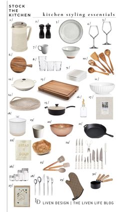 the kitchen essentials guide is shown in this graphic style, including utensils and other items